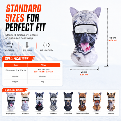 🌬️Windproof & Breathable, Elastic Fit🧑‍🤝‍🧑 Unisex Animal Balaclava – Flatlock Stitching & Standard Size | Perfect for Skiing, Cycling, Climbing & Running, All-Day Comfort & Protection ✨