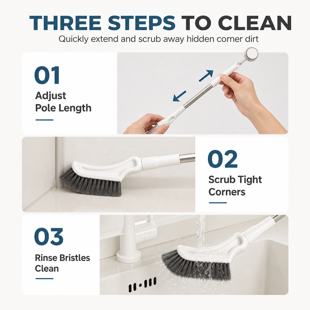 📏Adjustable Reach, High & Low🧽 Multifunctional Extendable Floor Scrub Brush – 2cm Slim Head | Perfect for Ceiling Vents & Low Floors, Cleans Everywhere ✨