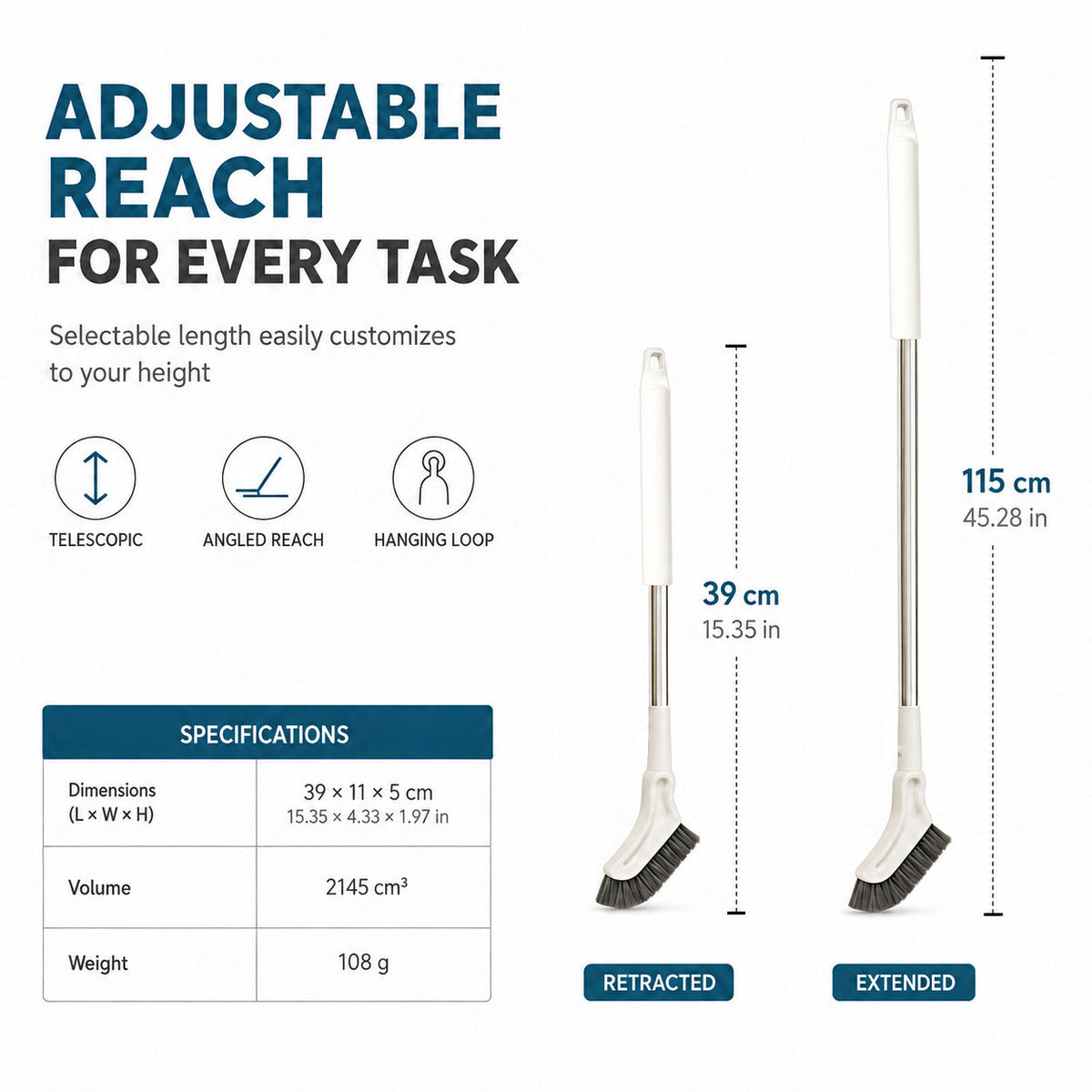 📏Adjustable Reach, High & Low🧽 Multifunctional Extendable Floor Scrub Brush – 2cm Slim Head | Perfect for Ceiling Vents & Low Floors, Cleans Everywhere ✨