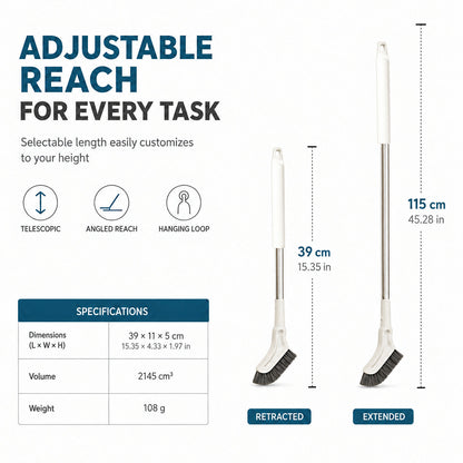 📏Adjustable Reach, High & Low🧽 Multifunctional Extendable Floor Scrub Brush – 2cm Slim Head | Perfect for Ceiling Vents & Low Floors, Cleans Everywhere ✨