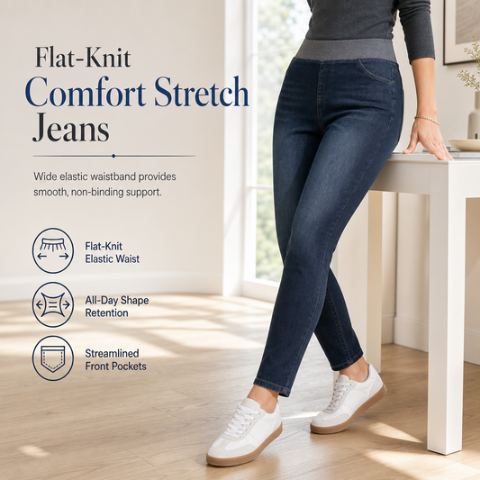 🤠👖 Women's High-Rise Pull-On Slim Fit Dark Wash Denim Jeans | Wide Elastic Waistband & Easy Comfort ✨