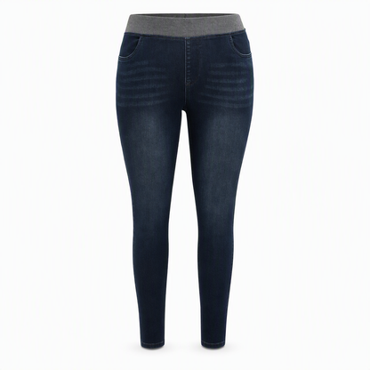 🤠👖 Women's High-Rise Pull-On Slim Fit Dark Wash Denim Jeans | Wide Elastic Waistband & Easy Comfort ✨