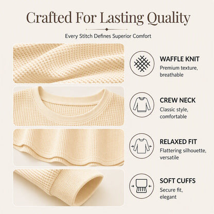 🧇Waffle Knit, Loose & Cozy👚 Women's Waffle-Knit Loose-Fit Sweatshirt – Soft & Relaxed ✨