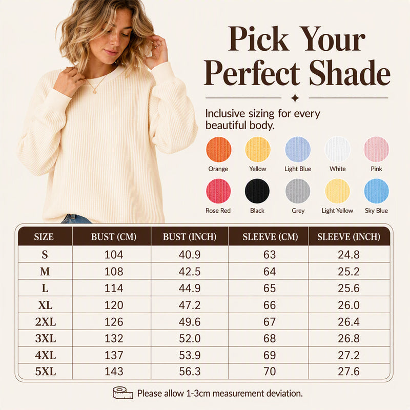 🧇Waffle Knit, Loose & Cozy👚 Women's Waffle-Knit Loose-Fit Sweatshirt – Soft & Relaxed ✨