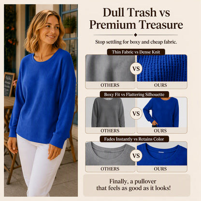 🧇Waffle Knit, Loose & Cozy👚 Women's Waffle-Knit Loose-Fit Sweatshirt – Soft & Relaxed ✨