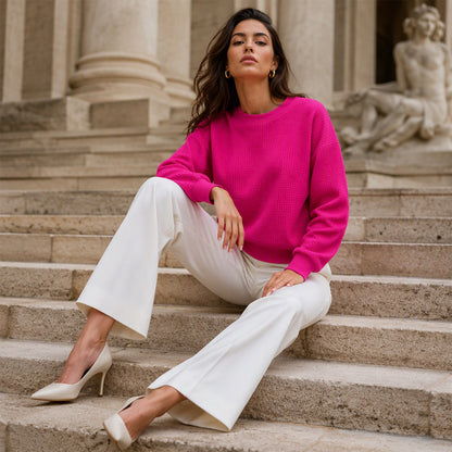 🧇Waffle Knit, Loose & Cozy👚 Women's Waffle-Knit Loose-Fit Sweatshirt – Soft & Relaxed ✨