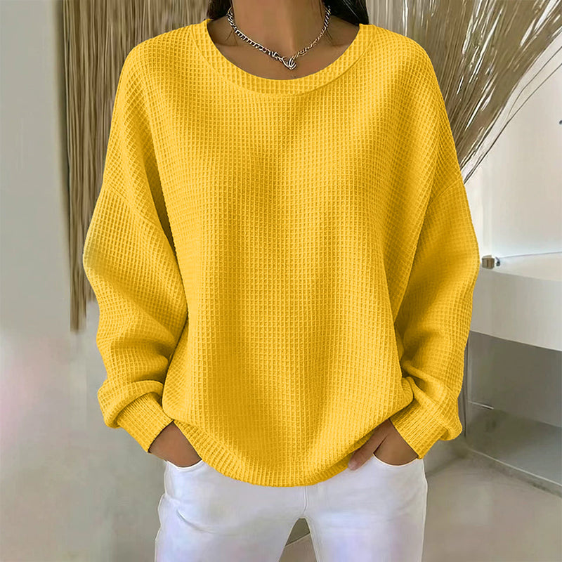 🧇Waffle Knit, Loose & Cozy👚 Women's Waffle-Knit Loose-Fit Sweatshirt – Soft & Relaxed ✨