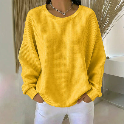 🧇Waffle Knit, Loose & Cozy👚 Women's Waffle-Knit Loose-Fit Sweatshirt – Soft & Relaxed ✨