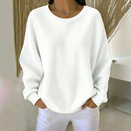 🧇Waffle Knit, Loose & Cozy👚 Women's Waffle-Knit Loose-Fit Sweatshirt – Soft & Relaxed ✨