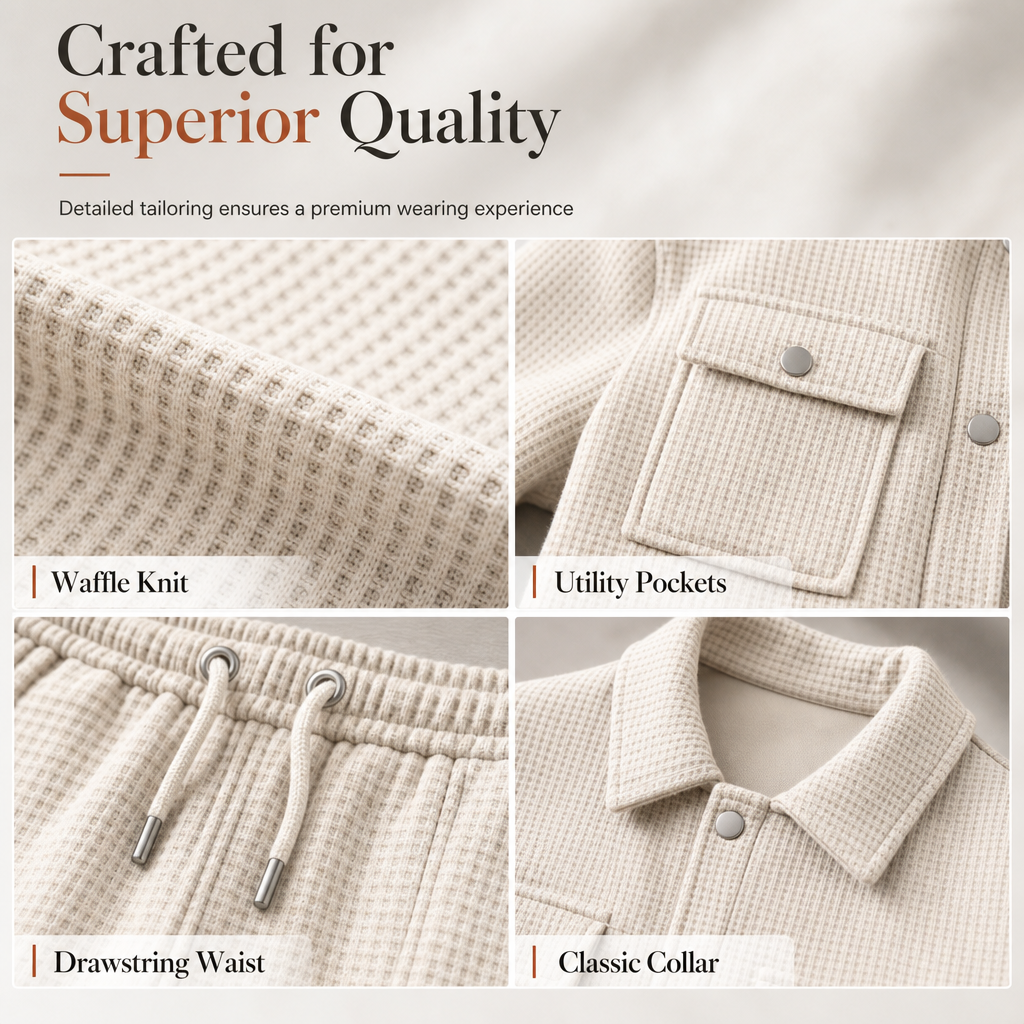 ⏰ 50% discount on season change - quality at half price!✨Men's Casual Waffle Knit Jacket and Pants Set