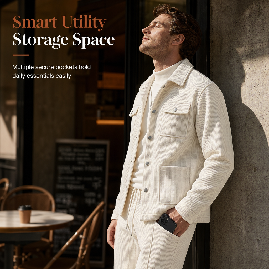 ⏰ 50% discount on season change - quality at half price!✨Men's Casual Waffle Knit Jacket and Pants Set