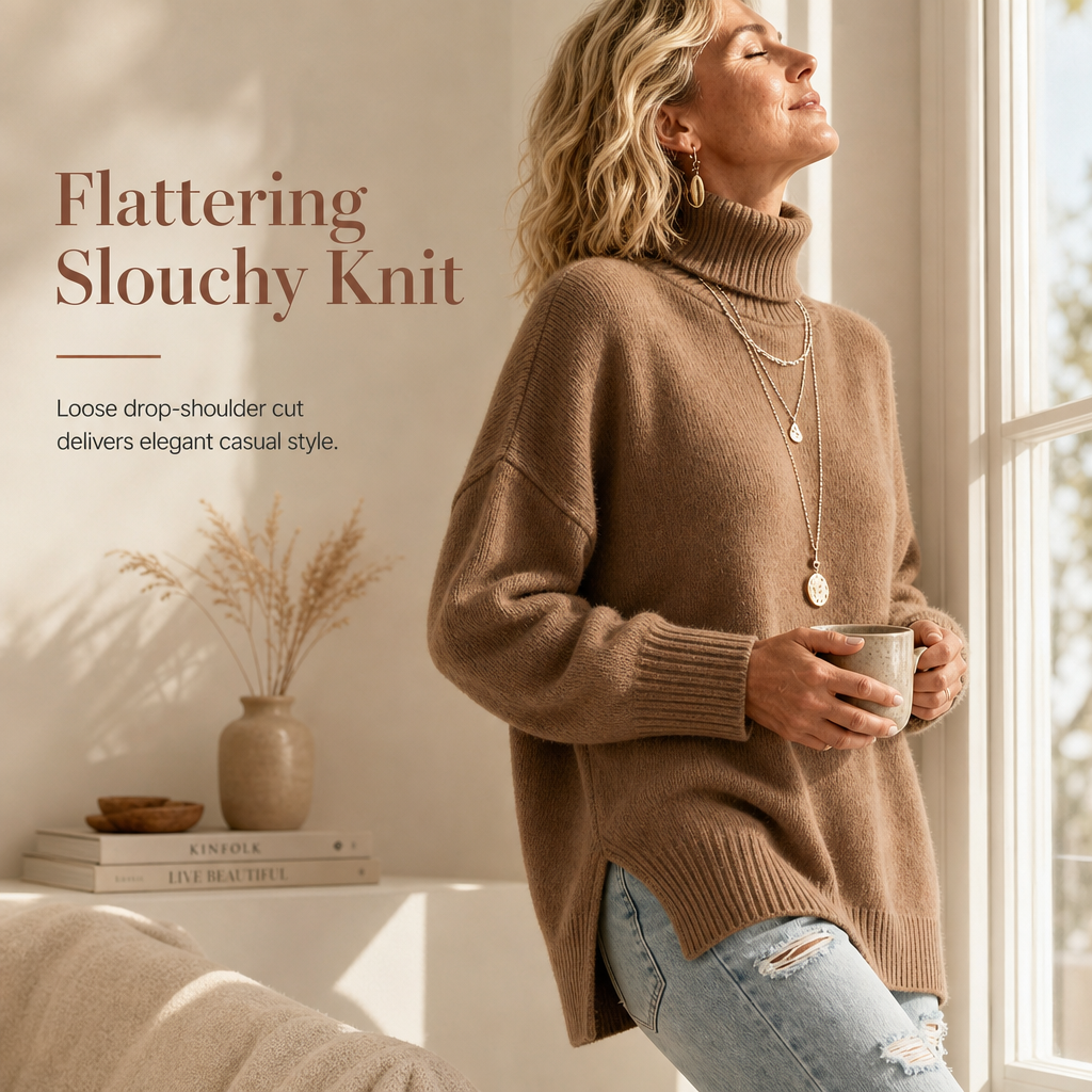 🌈Plus-Size & Multi-Color, Versatile Warmth – Women's Loose Knit Turtleneck Sweater, S-5XL Available ✨
