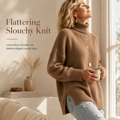 🌈Plus-Size & Multi-Color, Versatile Warmth – Women's Loose Knit Turtleneck Sweater, S-5XL Available ✨