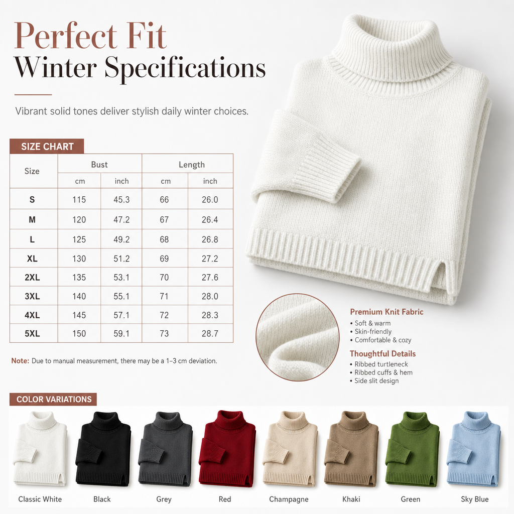🌈Plus-Size & Multi-Color, Versatile Warmth – Women's Loose Knit Turtleneck Sweater, S-5XL Available ✨