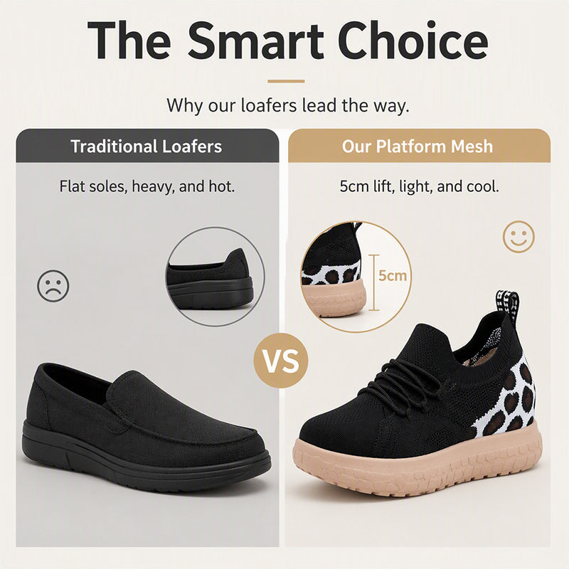 👟Slip-On Convenience, Cushioned Platform☁️ Women's Fly-Knit Platform Loafers – Wide Round Toe & Cushioned Platform | Perfect for All-Day Walking, Travel & Daily Wear, Easy On & Off ✨