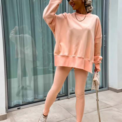 👕Solid Color, Easy to Style🧥 Women's Casual Sweatshirt & Leggings Set – Solid Color & Side Slit | Perfect for Daily Outings, Lounging & Gatherings, Effortless Match ✨