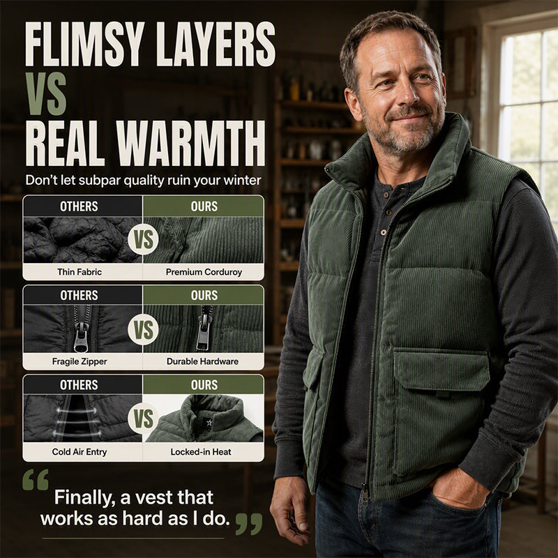 🕰️Retro Corduroy, Casual Style🧥 Men's Corduroy Padded Vest – Classic Texture | Perfect for Casual Wear & Weekend Outings, Easy to Style ✨