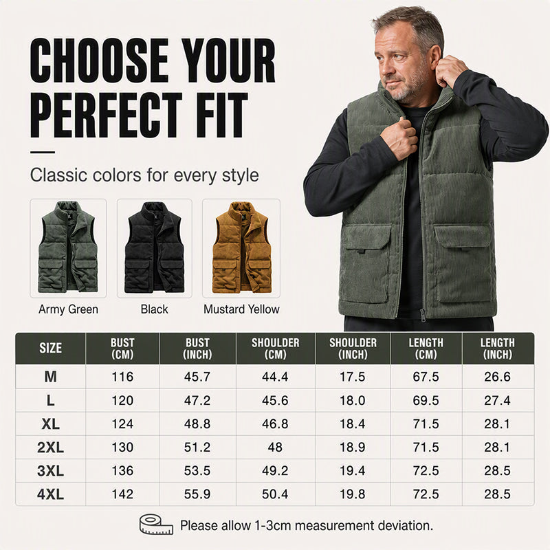 🕰️Retro Corduroy, Casual Style🧥 Men's Corduroy Padded Vest – Classic Texture | Perfect for Casual Wear & Weekend Outings, Easy to Style ✨