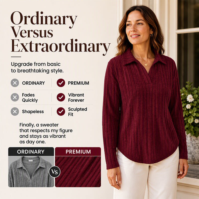 ☁️V-Neck Ribbed Knit, Cozy Softness🧶 Women's Cozy V-Neck Ribbed Knit Sweater – Relaxed Fit | Perfect for Lounging, Weekends & Everyday Comfort, Warm & Easy ✨