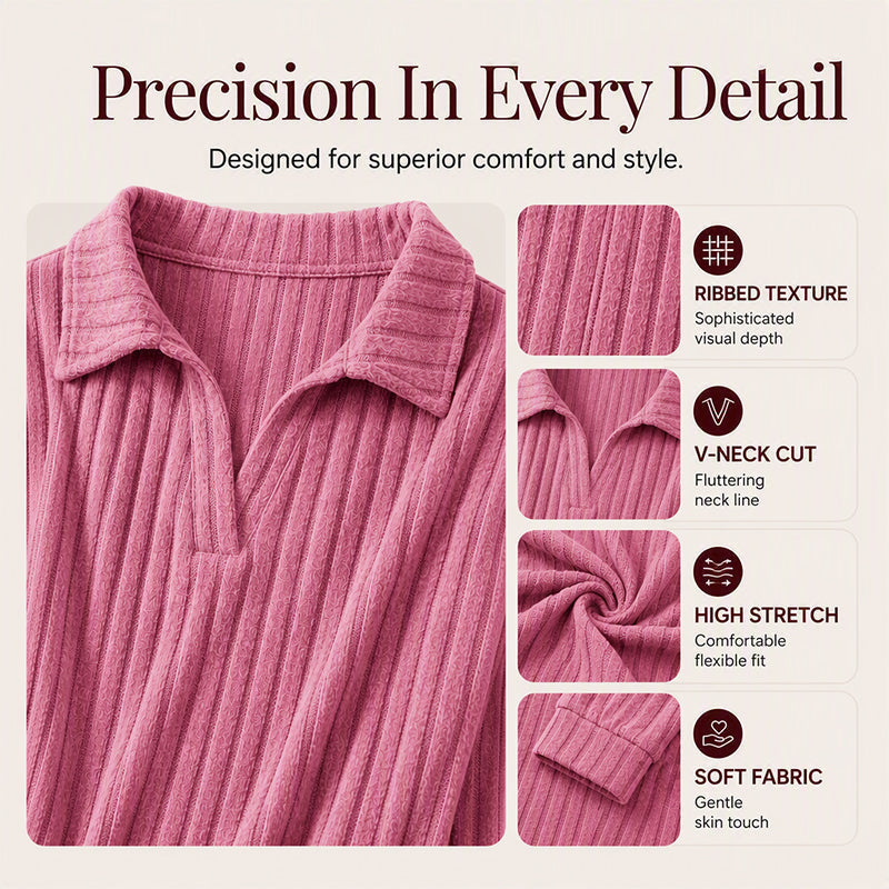 ☁️V-Neck Ribbed Knit, Cozy Softness🧶 Women's Cozy V-Neck Ribbed Knit Sweater – Relaxed Fit | Perfect for Lounging, Weekends & Everyday Comfort, Warm & Easy ✨