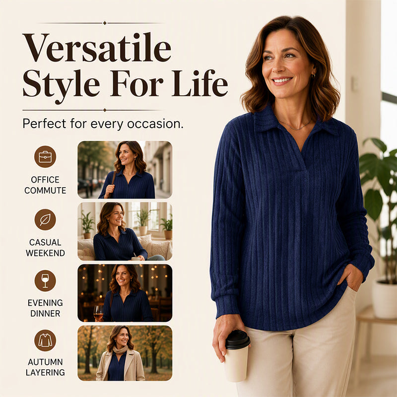 🌸Relaxed & Inclusive, Plus-Size Friendly🧶 Women's V-Neck Ribbed Knit Sweater – Loose Fit & Stretchy Ribbed Knit | Perfect for All Body Types, Comfortable & Non-Restrictive ✨