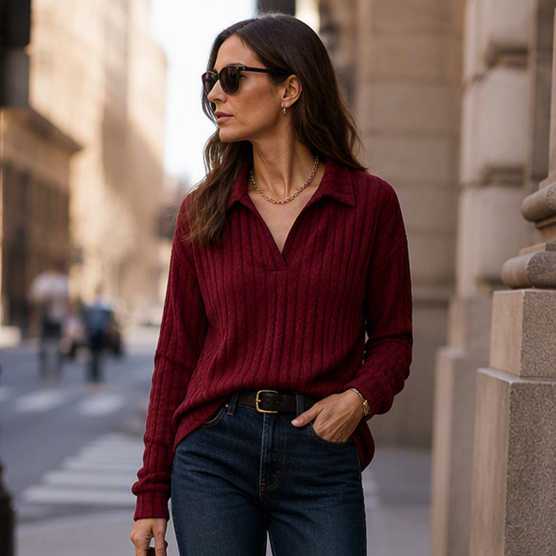 ☁️V-Neck Ribbed Knit, Cozy Softness🧶 Women's Cozy V-Neck Ribbed Knit Sweater – Relaxed Fit | Perfect for Lounging, Weekends & Everyday Comfort, Warm & Easy ✨