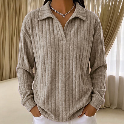 ☁️V-Neck Ribbed Knit, Cozy Softness🧶 Women's Cozy V-Neck Ribbed Knit Sweater – Relaxed Fit | Perfect for Lounging, Weekends & Everyday Comfort, Warm & Easy ✨