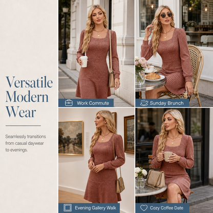 Women's Square Neck Babydoll Dress with Pockets
