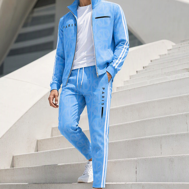 Men's Geometric Print Full-Zip Jacket & Pants Set