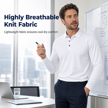 🌬️Breathable Comfort, All-Day Freshness🧶 Men's Long Sleeve Collared Knit T-Shirt – Breathable Knit & Skin-Friendly Fabric | Perfect for All-Day Office & Leisure, Keeps You Cool & Dry ✨