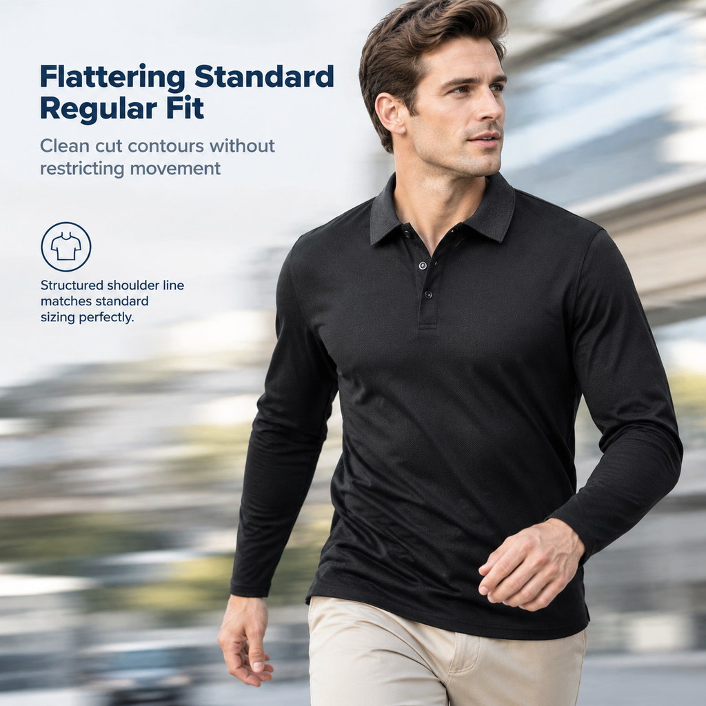 🌬️Breathable Comfort, All-Day Freshness🧶 Men's Long Sleeve Collared Knit T-Shirt – Breathable Knit & Skin-Friendly Fabric | Perfect for All-Day Office & Leisure, Keeps You Cool & Dry ✨