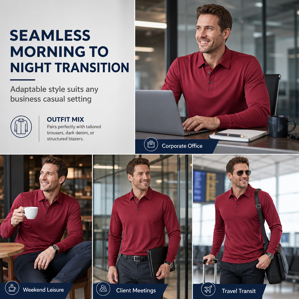 🌬️Breathable Comfort, All-Day Freshness🧶 Men's Long Sleeve Collared Knit T-Shirt – Breathable Knit & Skin-Friendly Fabric | Perfect for All-Day Office & Leisure, Keeps You Cool & Dry ✨
