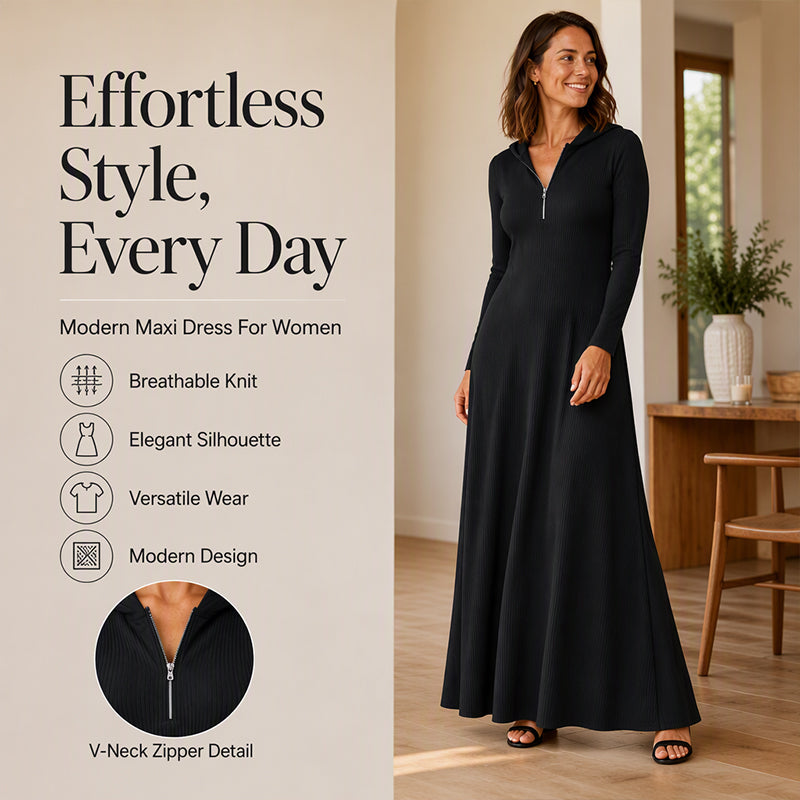 ✨Slimming & Elegant, Fashionable👗 Women's Hooded Ribbed Maxi Dress – Stretch Fit & Minimalist Design | Flattering Silhouette, Elegant Style ✨