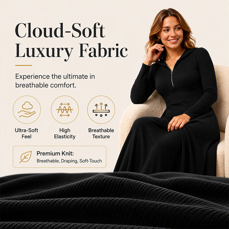 ✨Slimming & Elegant, Fashionable👗 Women's Hooded Ribbed Maxi Dress – Stretch Fit & Minimalist Design | Flattering Silhouette, Elegant Style ✨