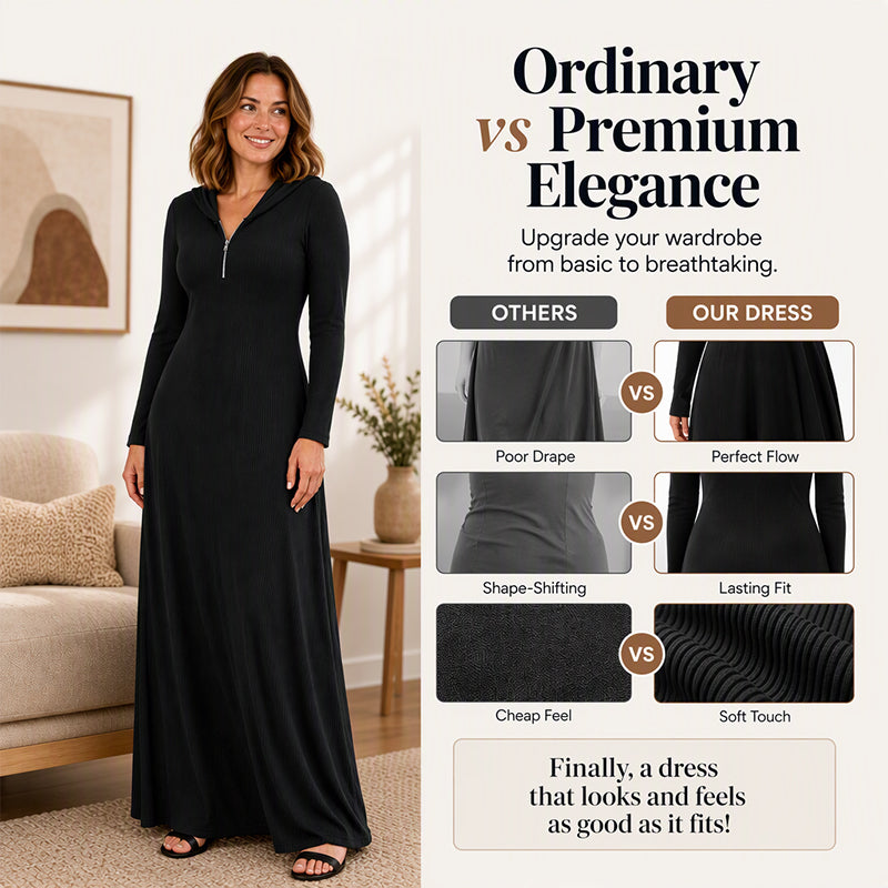 ✨Slimming & Elegant, Fashionable👗 Women's Hooded Ribbed Maxi Dress – Stretch Fit & Minimalist Design | Flattering Silhouette, Elegant Style ✨