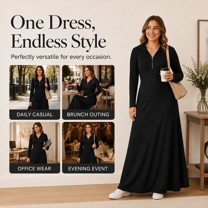 ✨Slimming & Elegant, Fashionable👗 Women's Hooded Ribbed Maxi Dress – Stretch Fit & Minimalist Design | Flattering Silhouette, Elegant Style ✨