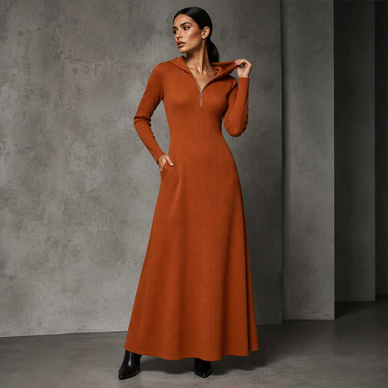 ✨Slimming & Elegant, Fashionable👗 Women's Hooded Ribbed Maxi Dress – Stretch Fit & Minimalist Design | Flattering Silhouette, Elegant Style ✨