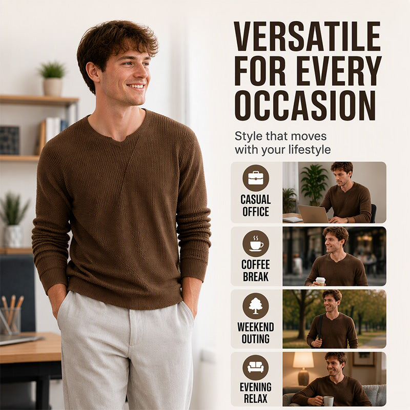 🌬️Breathable Knit, All-Season Layer👕 Men's Casual Scoop Neck Knit Top – Lightweight & Breathable | Perfect for Spring/Summer Alone or Fall/Winter Layering, Comfortable & Versatile ✨