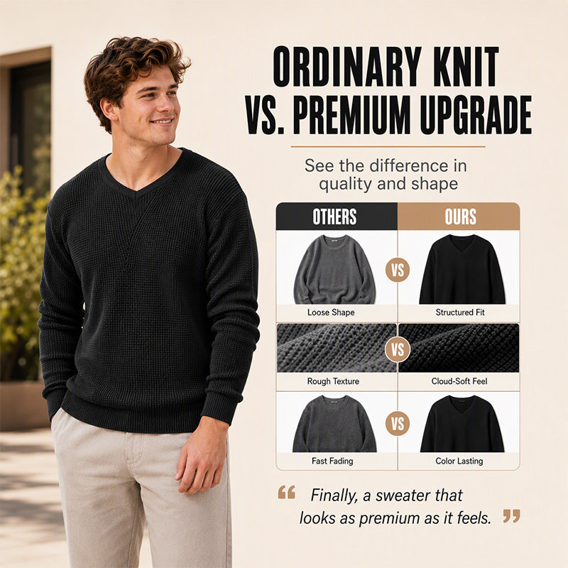 🌬️Breathable Knit, All-Season Layer👕 Men's Casual Scoop Neck Knit Top – Lightweight & Breathable | Perfect for Spring/Summer Alone or Fall/Winter Layering, Comfortable & Versatile ✨