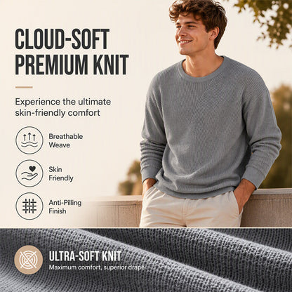 🌬️Breathable Knit, All-Season Layer👕 Men's Casual Scoop Neck Knit Top – Lightweight & Breathable | Perfect for Spring/Summer Alone or Fall/Winter Layering, Comfortable & Versatile ✨