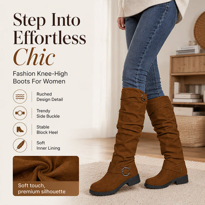 👢 Women’s relaxed-fit knee-high boots – buckle fastening + knee-high design