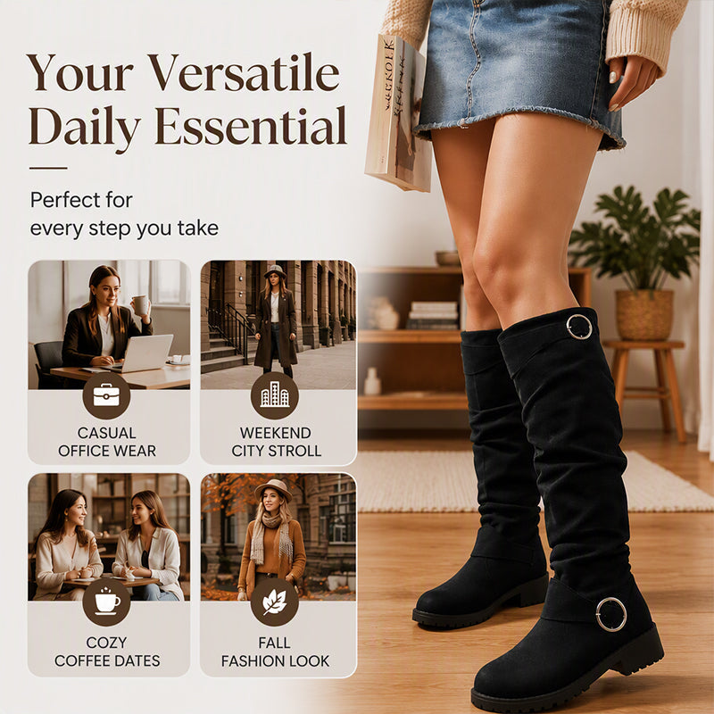 👢 Women’s relaxed-fit knee-high boots – buckle fastening + knee-high design