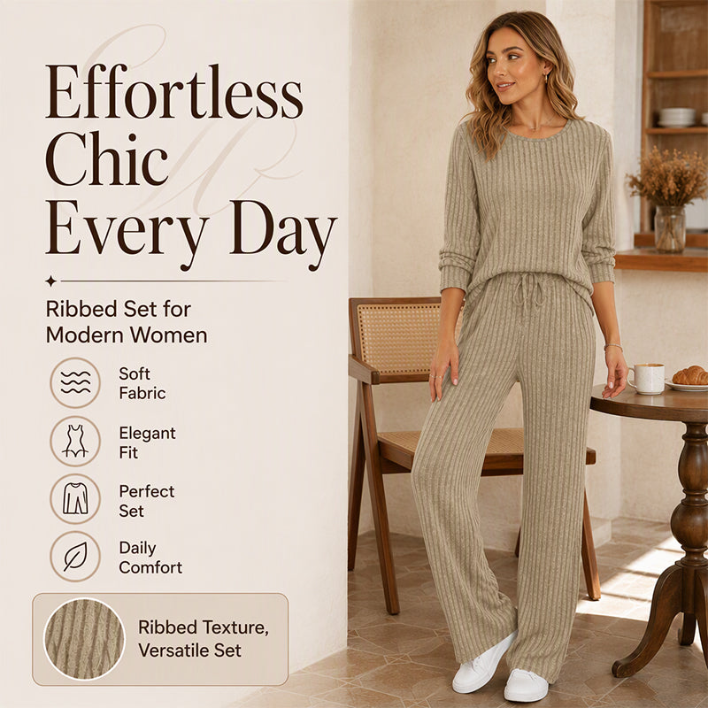 🍂Fall & Winter Warmth, Layer or Wear Alone🧶 Women's Ribbed Knit Set – Soft & Skin-Friendly, Versatile Layering ✨