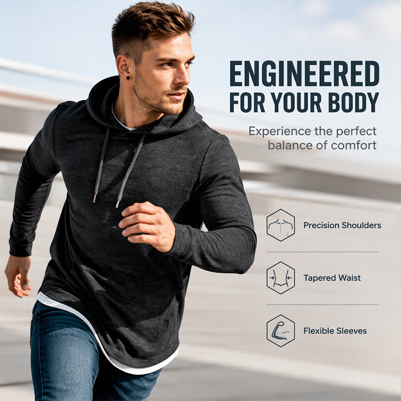 👕Modern Slim Fit, Irregular Cut🧥 Men's Modern Slim Irregular Hoodie – Dynamic Layering & Athletic Silhouette ✨