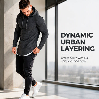 👕Modern Slim Fit, Irregular Cut🧥 Men's Modern Slim Irregular Hoodie – Dynamic Layering & Athletic Silhouette ✨