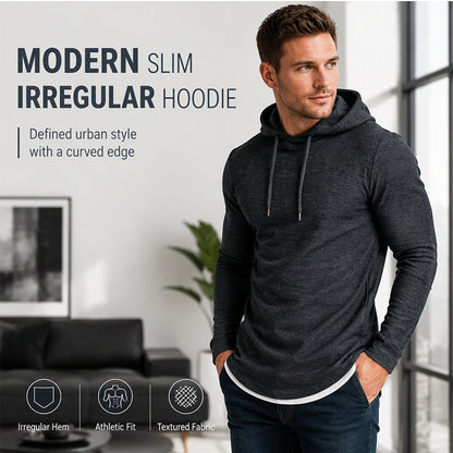 👕Modern Slim Fit, Irregular Cut🧥 Men's Modern Slim Irregular Hoodie – Dynamic Layering & Athletic Silhouette ✨