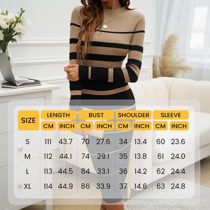 💃Bodycon Fit, Confident Curves🧶 Women's Striped Knit Dress – Hugs Your Silhouette, Flattering & Polished ✨