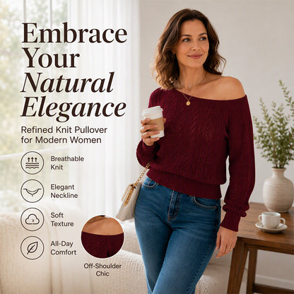 ☁️Soft Knit, Fall & Winter Warmth🧶 Women's Off-Shoulder Cropped Sweater – Skin-Friendly & Cozy, Wear Alone or Layer ✨