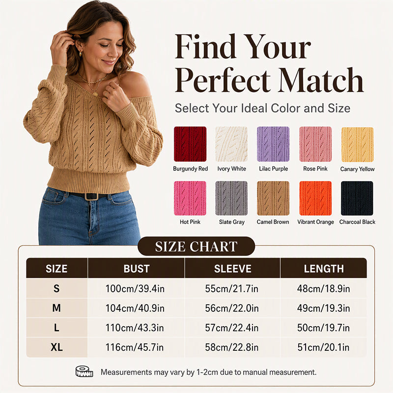 ☁️Soft Knit, Fall & Winter Warmth🧶 Women's Off-Shoulder Cropped Sweater – Skin-Friendly & Cozy, Wear Alone or Layer ✨