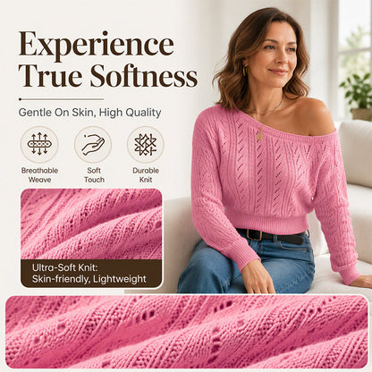☁️Soft Knit, Fall & Winter Warmth🧶 Women's Off-Shoulder Cropped Sweater – Skin-Friendly & Cozy, Wear Alone or Layer ✨